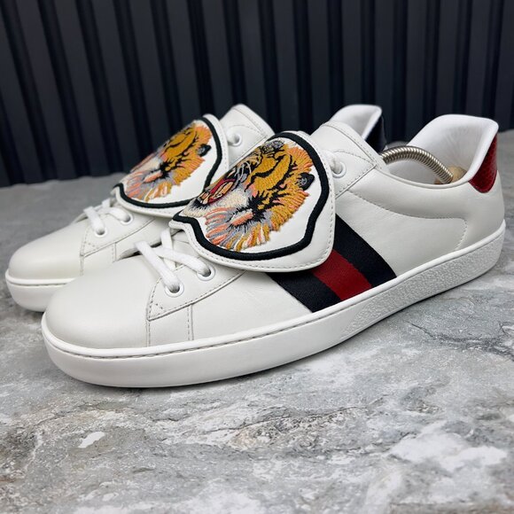 Gucci Ace Web Tiger Sneaker Patch White Leather Python 10 G or 10.5 US 44 EUR - Picture 6 of 14